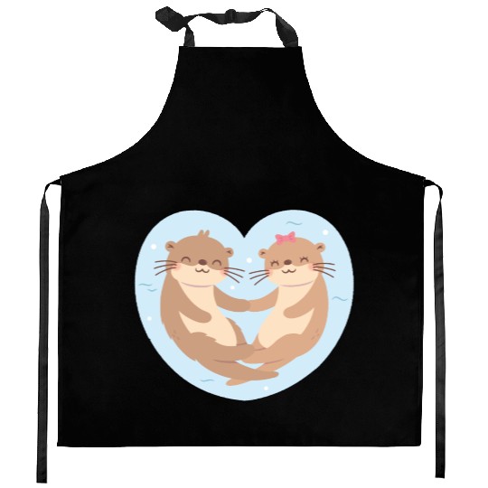 Otter Couple In Love Blue Heart Kitchen Aprons