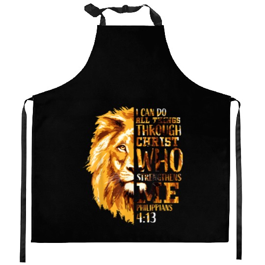 Mens Philippians 413 Christian Bible Verse Lion H Kitchen Aprons