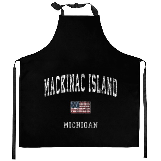 Mackinac Island Michigan MI Vintage American Flag Kitchen Aprons