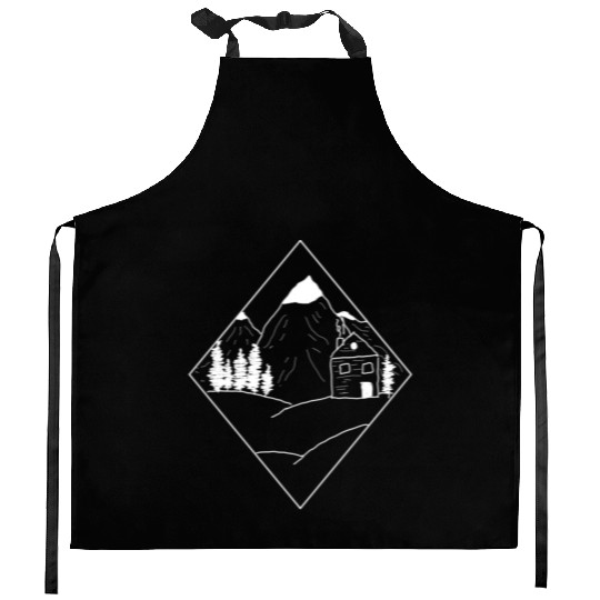 landscape: mountains, cabin and trees, lifestyle Kitchen Aprons