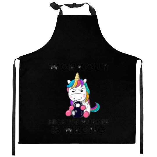 Workout Because Murder Is Wrong Funny Unicorn Gym Kitchen Aprons