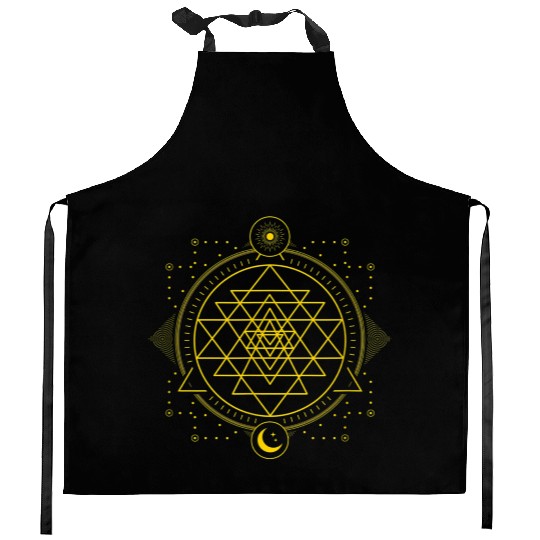 Sri Yantra Geometry Chakra Sun and Moon Kitchen Aprons