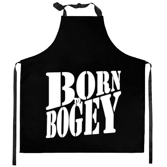 born to bogey white Kitchen Aprons
