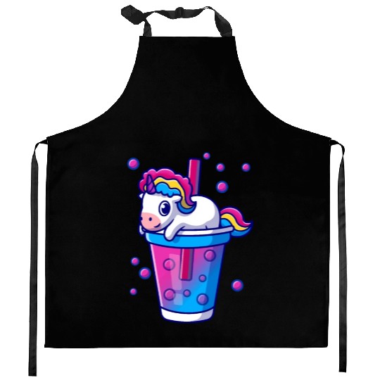 Boba Tea Bubble Tea Cute Kawaii Unicorn Bisexual Kitchen Aprons