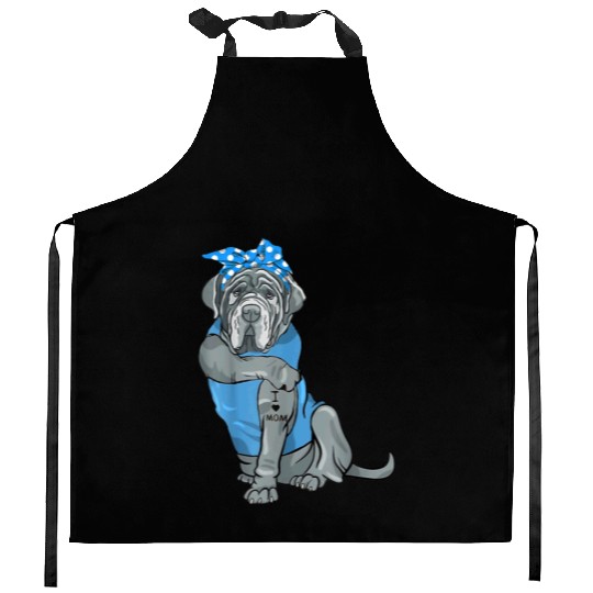Neapolitan Mastiff Dog Tattoo I Love Mom Kitchen Aprons