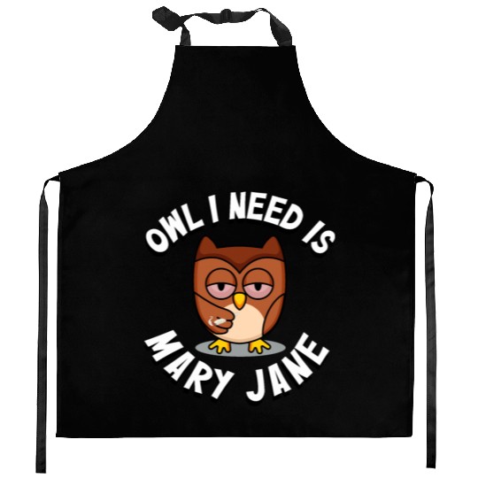 Stoner Owl Stoned Owl Mary Jane night bird Kitchen Aprons