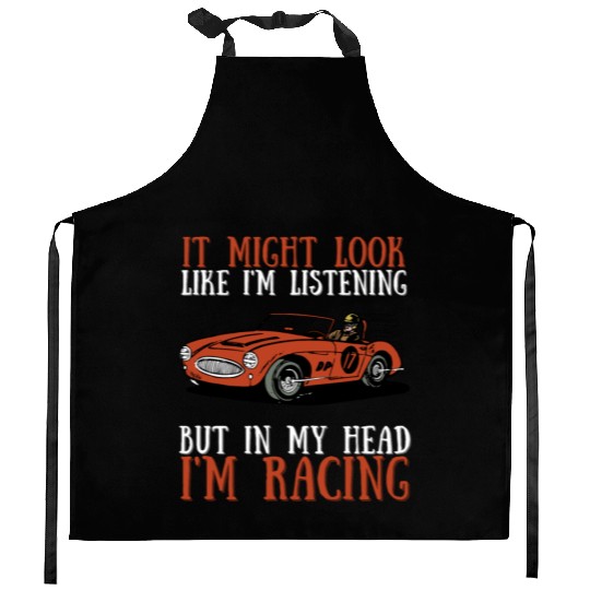 Racing Race Car Driver And Muscle Car Kitchen Aprons