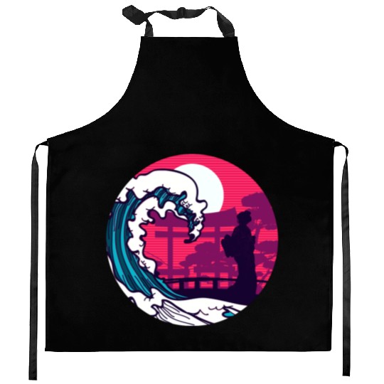 Kawaii Geisha Kanagawa Wave Japanese Aesthetic Kitchen Aprons