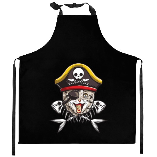 Cat Pirate Jolly Roger Flag Skull Crossbones Capta Kitchen Aprons