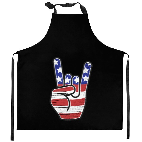 Rock n Roll USA Flag Horns Sign Retro Concert Band Kitchen Aprons