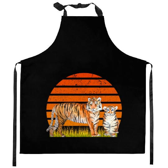 Majestic Tigers Sunset Scene Kitchen Aprons