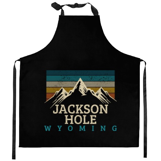 Jackson Hole Wyoming Vintage Mountains Nature Souv Kitchen Aprons