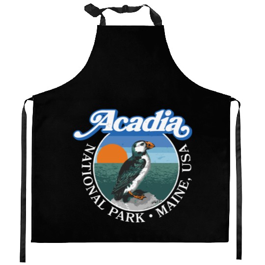 Retro Acadia National Park Vintage Maine Puffin Kitchen Aprons