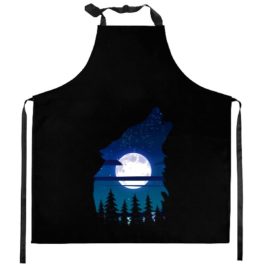Howling wolf full moon forest howling wild Kitchen Aprons