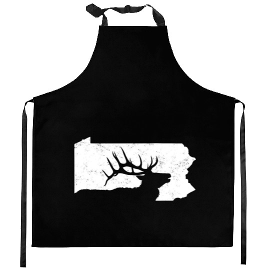 Pennsylvania Elk Hunting Bull Elk PA State Shape Kitchen Aprons