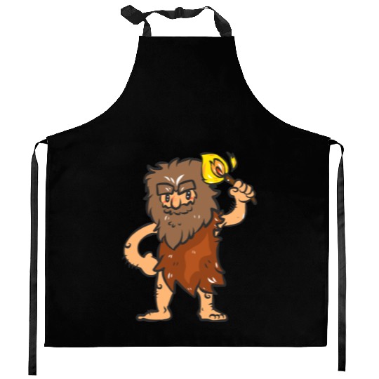 Caveman with Torch Kitchen Aprons