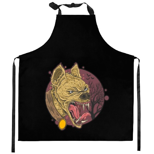 wild hyena angry face head Kitchen Aprons