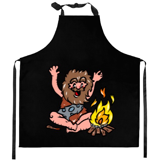 Caveman with Fire Kitchen Aprons