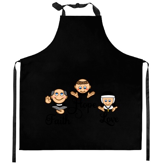 Faith Hope Love with nun, pastor and monk Kitchen Aprons