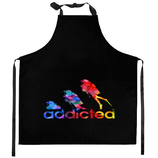 Scuba diving addicted watercolor Kitchen Aprons