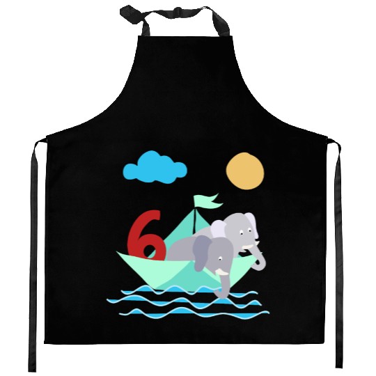 Elephants In Paper Boat Sea 6 Years Birthday Kitchen Aprons