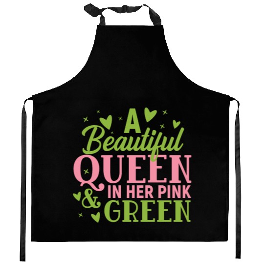A Beautiful Queen in her Pink and Green | HBCU AKA Kitchen Aprons