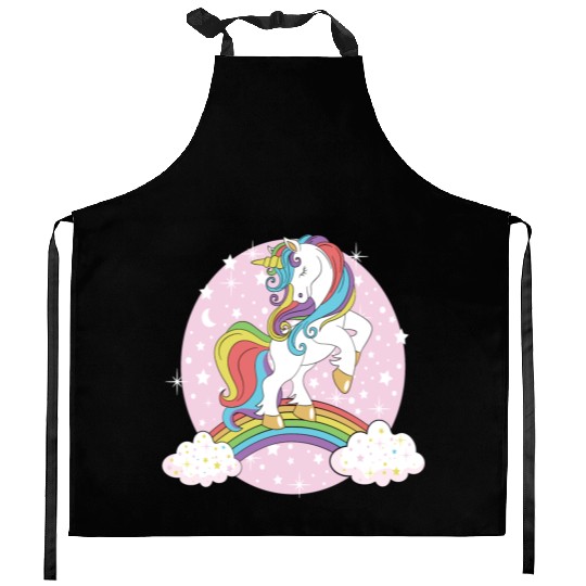 Unicorn rainbow Kitchen Aprons