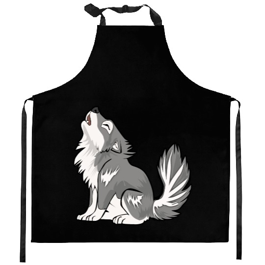 Cute Baby Howling Wolf Cub Gifts Animals Lover Kitchen Aprons