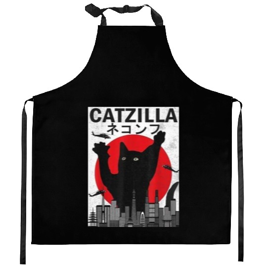 Vintage Catzilla Japanese Sunset Style Kitchen Aprons