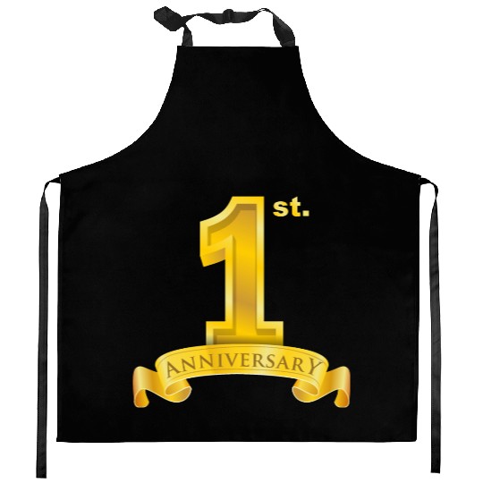 first 1st anniversary. big number and ribbon text Kitchen Aprons