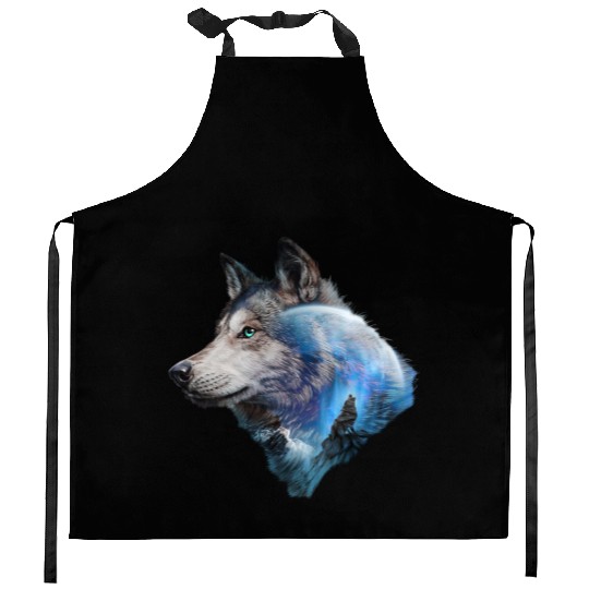 Wolf Moon Forest View Nature Kitchen Aprons