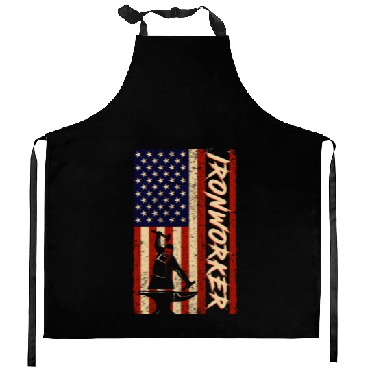 US Flag Ironworker Independence labor Day Kitchen Aprons