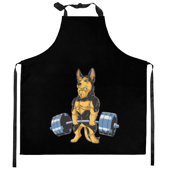 German Shepherd Working Out Funny Doberman gym Kitchen Aprons
