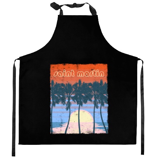 Retro Saint Martin Beach Vacation Souvenir Kitchen Aprons