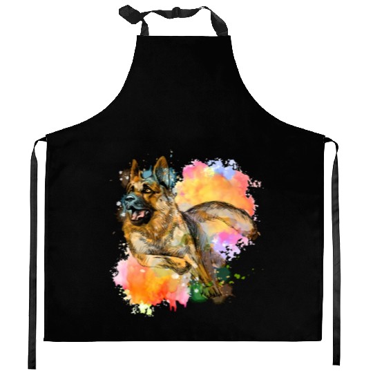 German Shepherd Colorful Dog Lover Kitchen Aprons