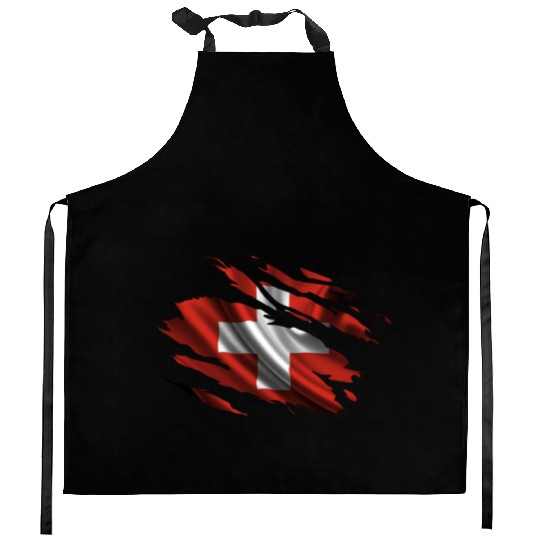 Switzerland Ripped Flag Kitchen Aprons