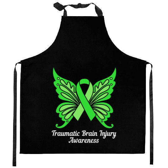 Green Ribbon Butterfly Traumatic Brain Injury Kitchen Aprons