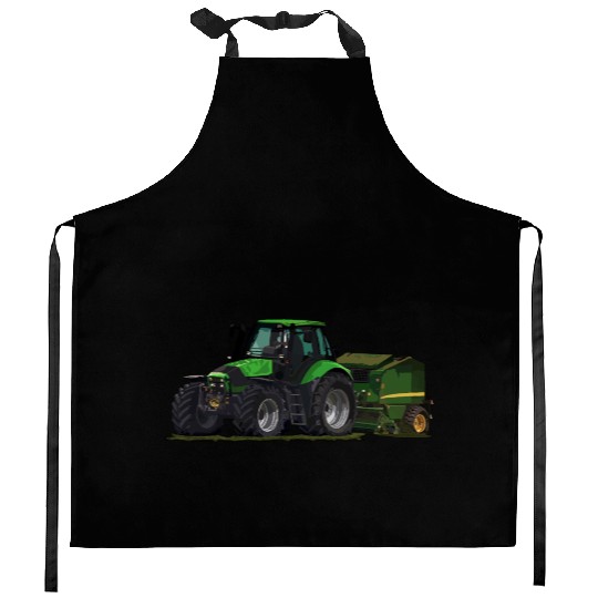 Light green tractor with a baler Kitchen Aprons