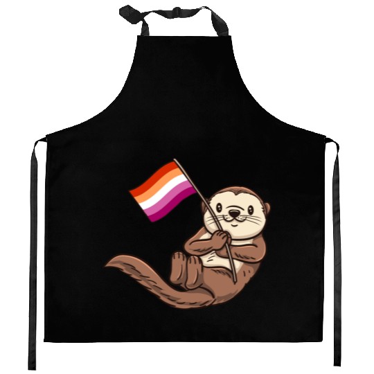 Lesbian Sea Otter With Orange Pink Lesbian Kitchen Aprons
