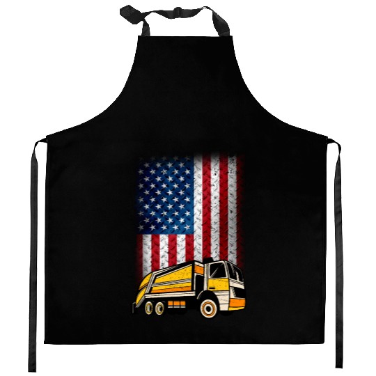 Garbage Truck USA Flag Gift Kitchen Aprons