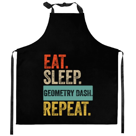 Eat sleep geometry dash repeat retro vintage Kitchen Aprons