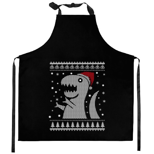 Christmas Dino Ugly Sweater Kitchen Aprons
