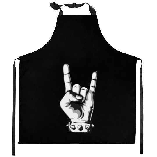 Rock And Roll Finger Sign Music Cool Rock Band Pun Kitchen Aprons