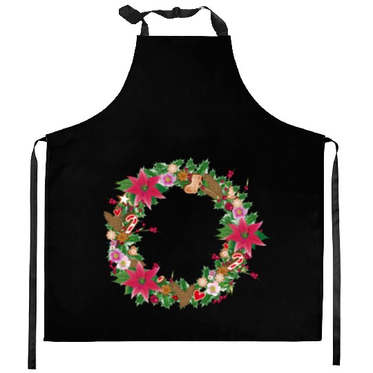 classic Christmas wreath lavishly decorated Kitchen Aprons