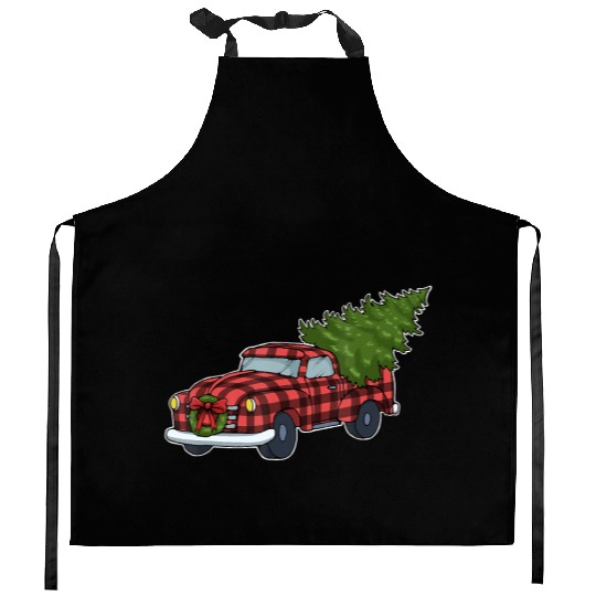 Buffalo Plaid Red Truck Christmas Tree Xmas Gift Kitchen Aprons