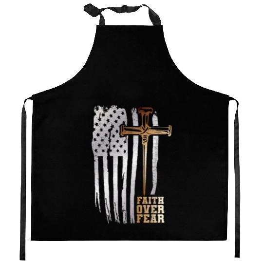 Faith Over Fear Christian American Flag Kitchen Aprons