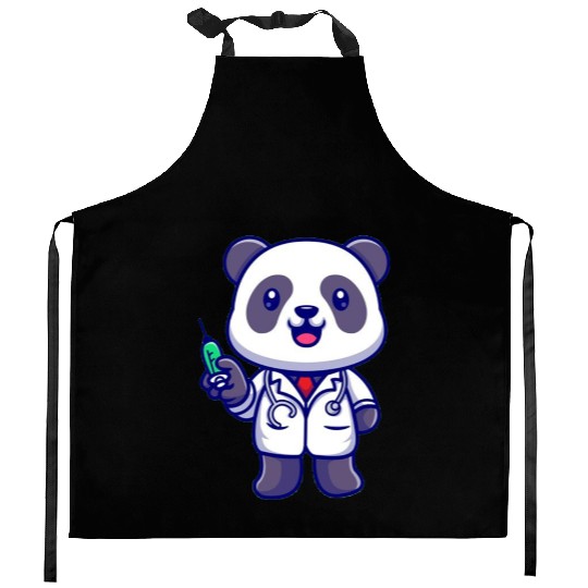 Cute panda doctor with syringe Kitchen Aprons