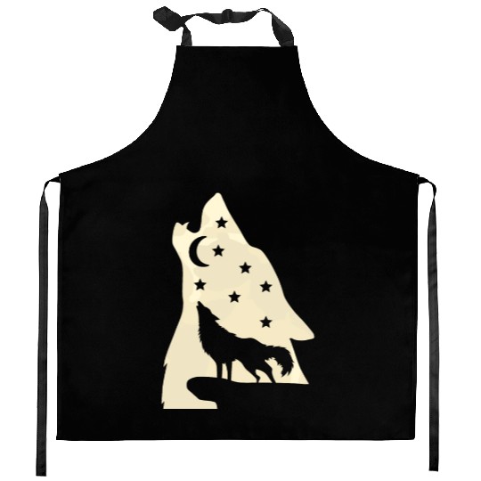 Wolf silhouette howling wolf moonlight Kitchen Aprons