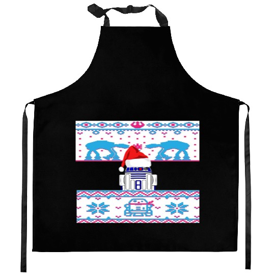R2D2 Ugly Christmas Sweater Kitchen Aprons
