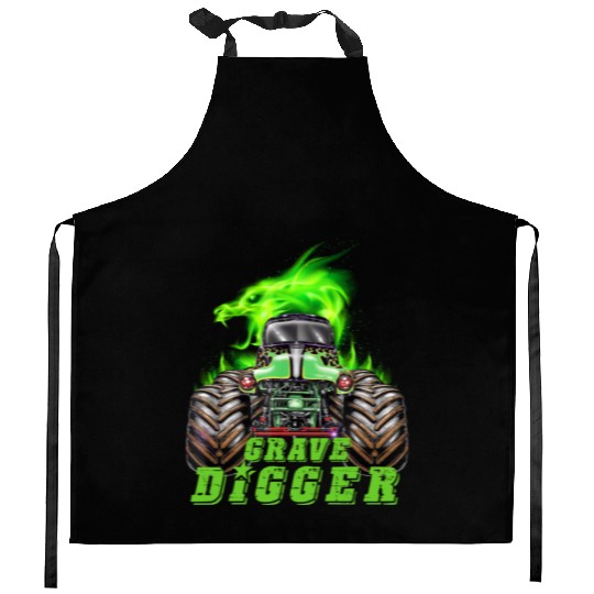 Monster Truck Kitchen Aprons Grave Green Digger Racing Kitchen Aprons